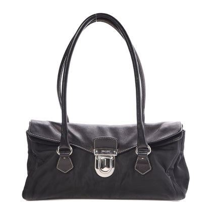 Prada Tessuto Nylon Vitello Foldover Pushlock Satchel Black 1 of 10