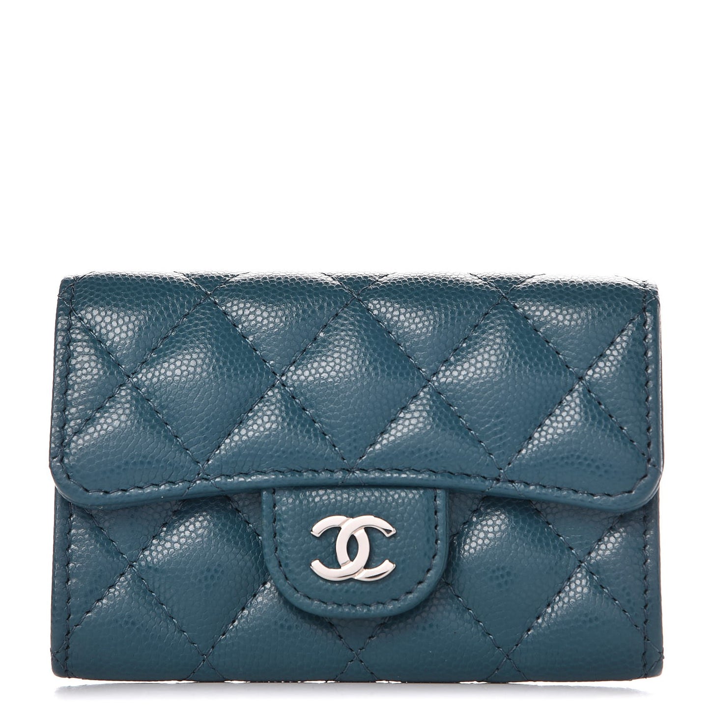 Caviar Quilted Card Holder Wallet Dark Turquoise