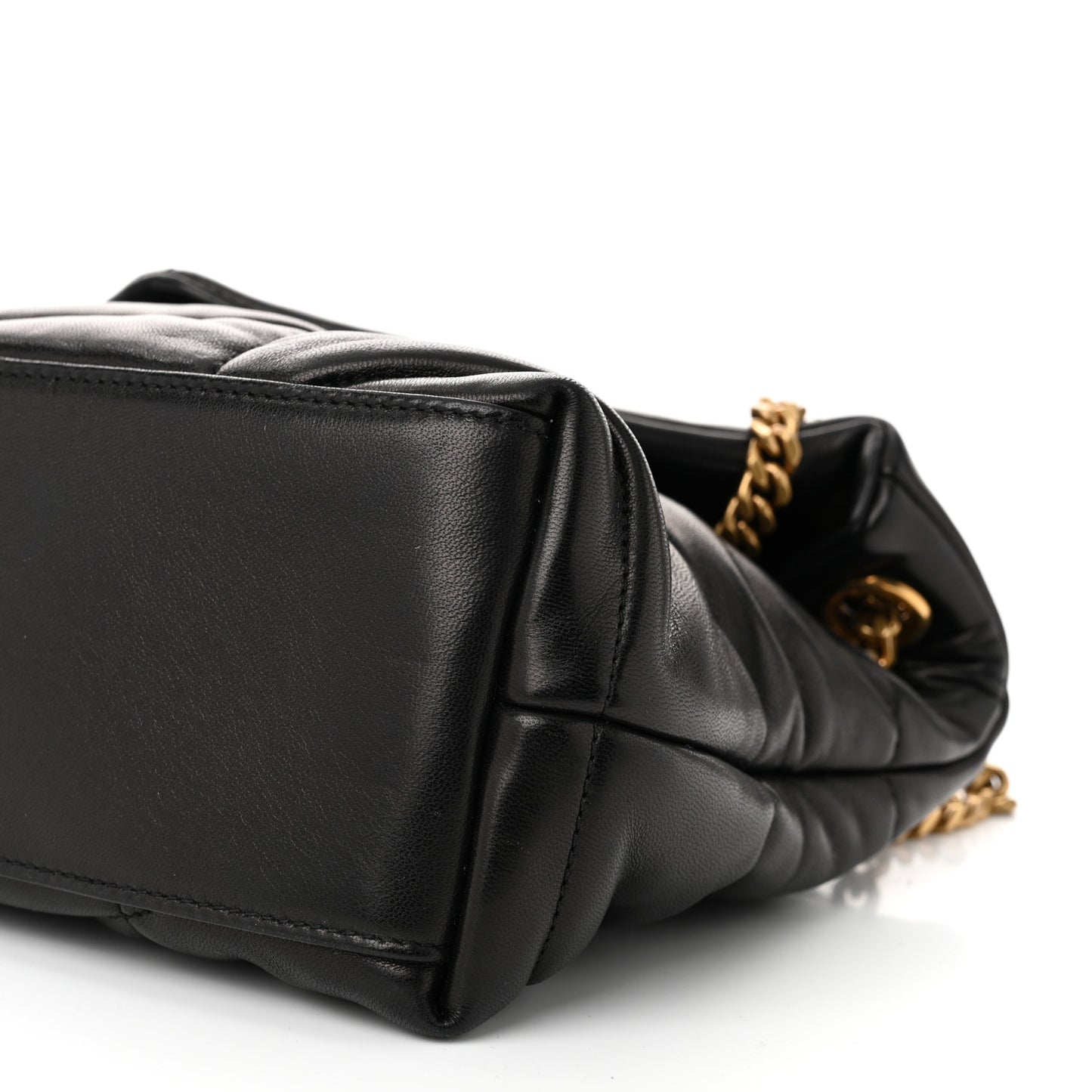 Lambskin Quilted Small Loulou Puffer Monogram Chain Satchel Black