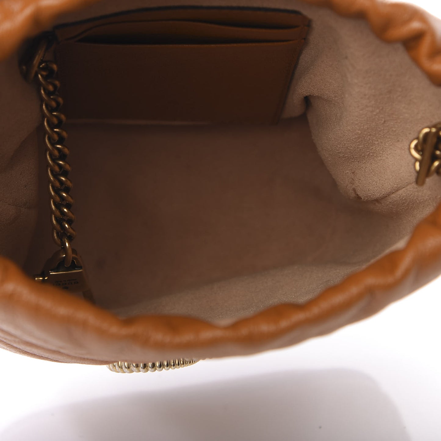 Vintage Effect Calfskin Matelasse Diagonal Mini Torchon GG Marmont 2.0 Bucket Bag Cognac