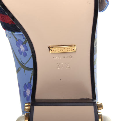 Gucci Apollo Calfskin Web Pearl New Flora Peyton 35mm Loafer Pumps 37.5 Azure 9 of 11