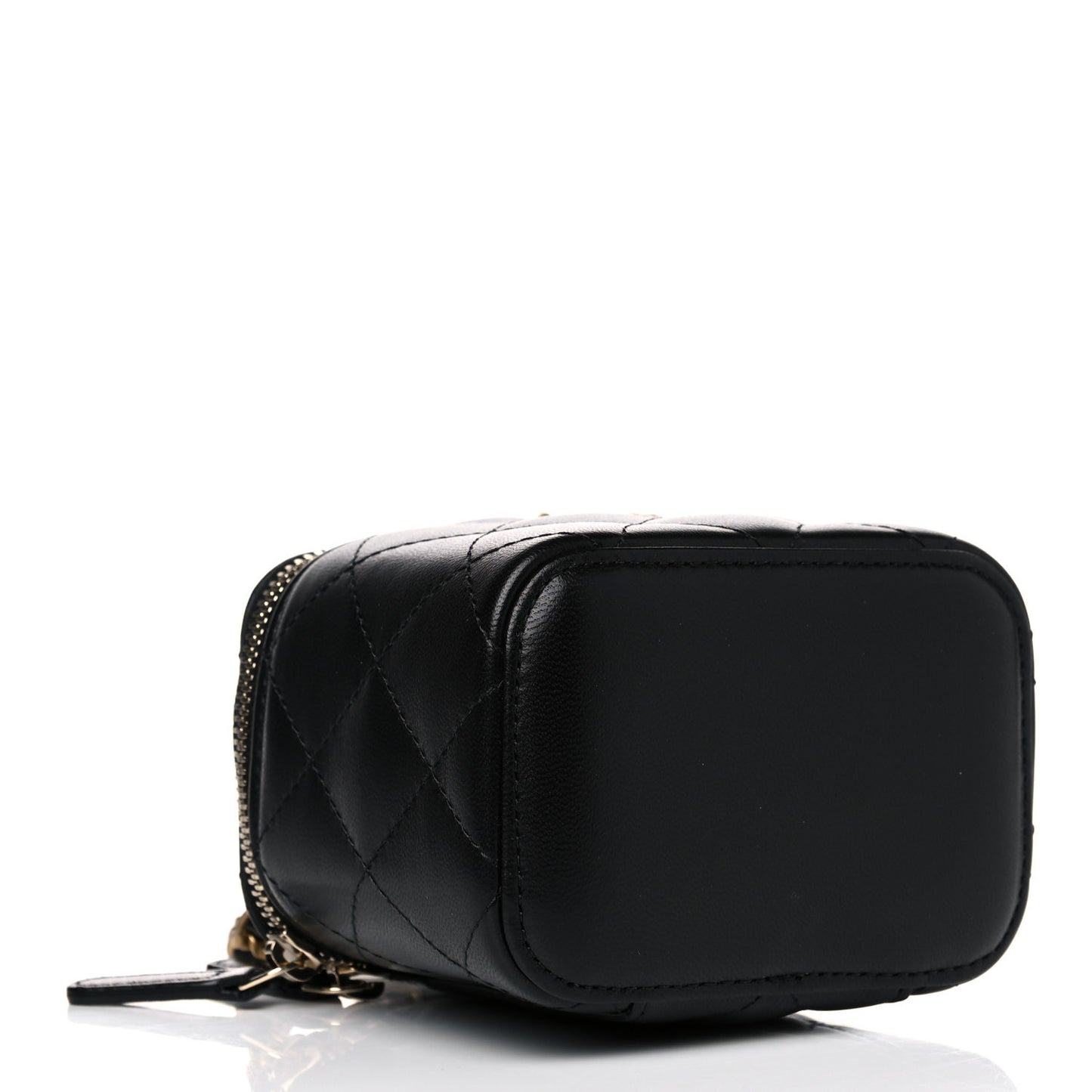 Lambskin Quilted Top Handle Mini Vanity Case With Chain Black