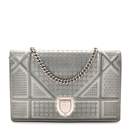 Christian Dior Metallic Patent Micro-Cannage Diorama Wallet on Chain Pouch Silver 1 of 9