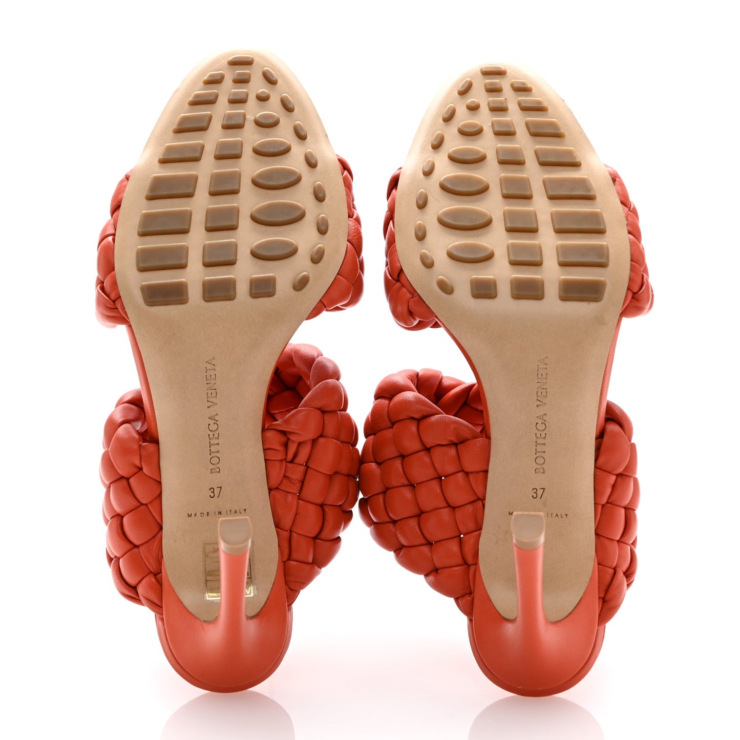 Nappa Twisted Padded Intrecciato Curve Slide Sandals 37 Paprika