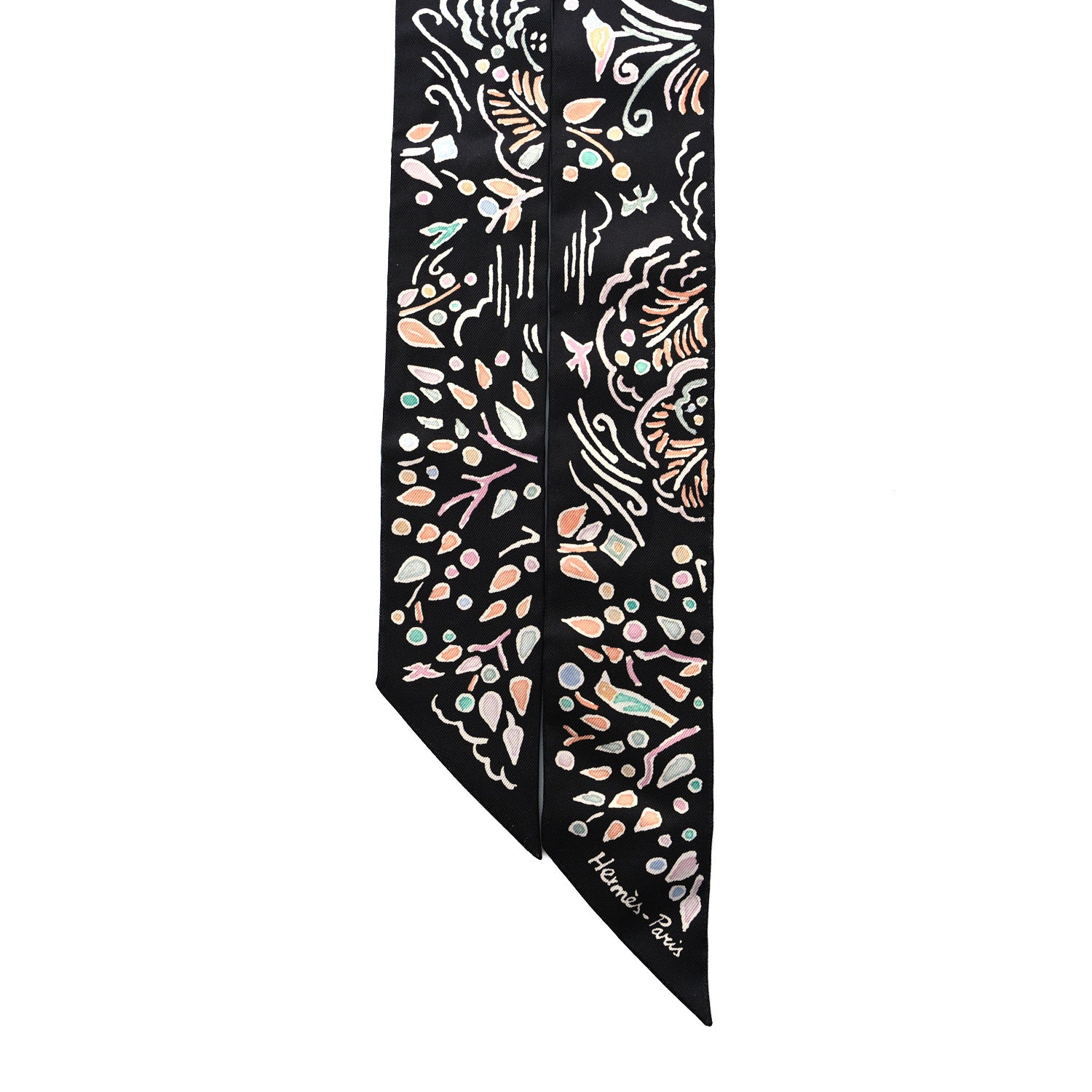 Hermes Silk Isola Di Primavera Twilly Black Vert Rose 2 of 4