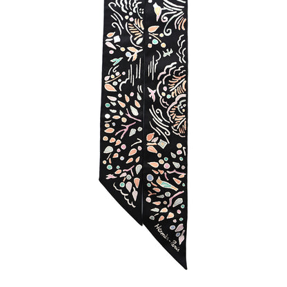 Hermes Silk Isola Di Primavera Twilly Black Vert Rose 2 of 4