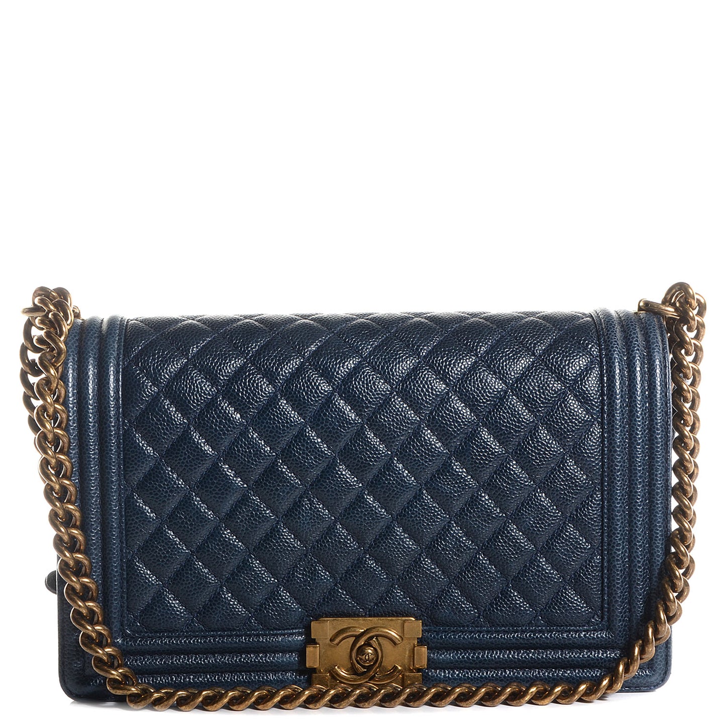 Caviar Quilted Medium Boy Flap Dark Navy Blue