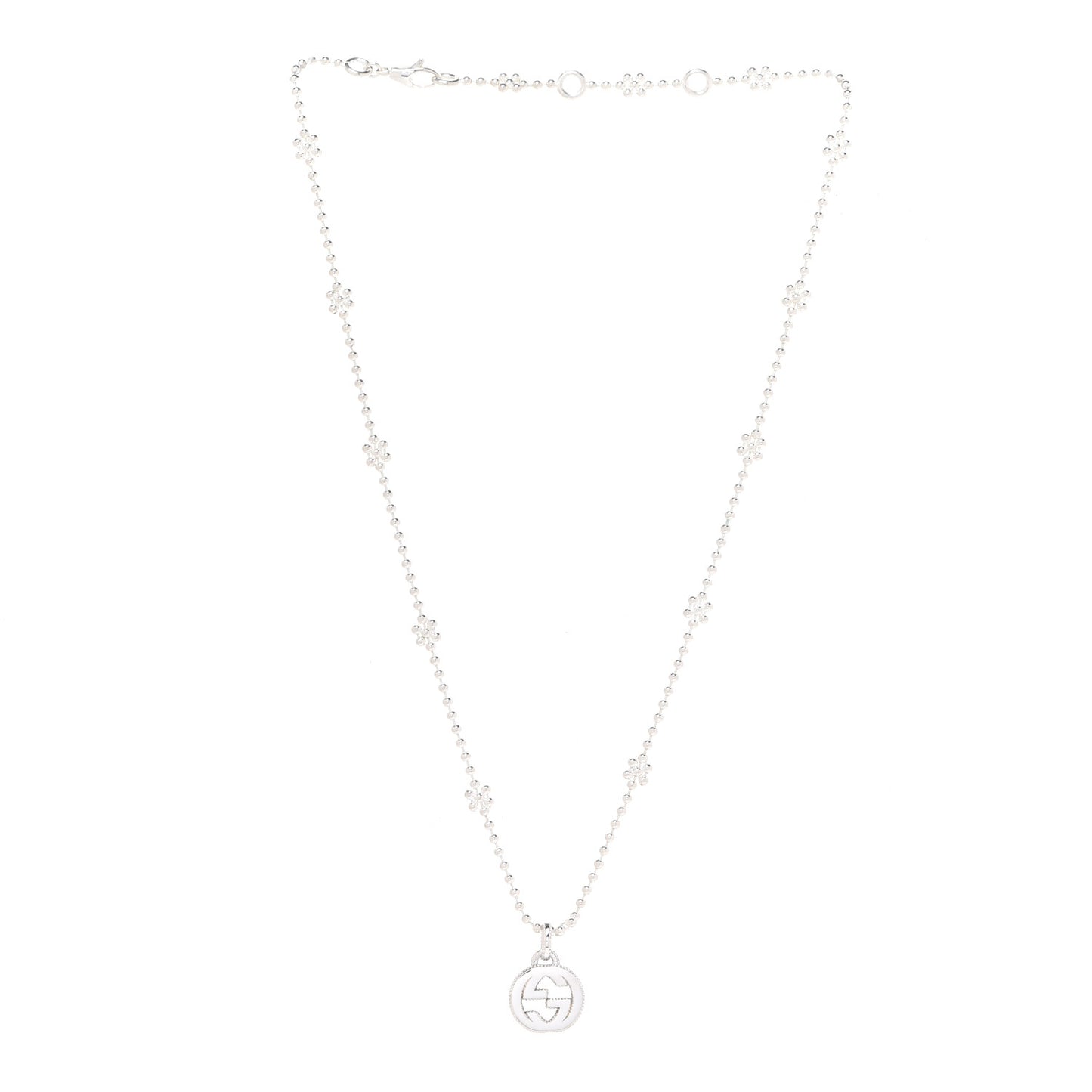 Sterling Silver Interlocking G Beaded Cluster Pendant Necklace