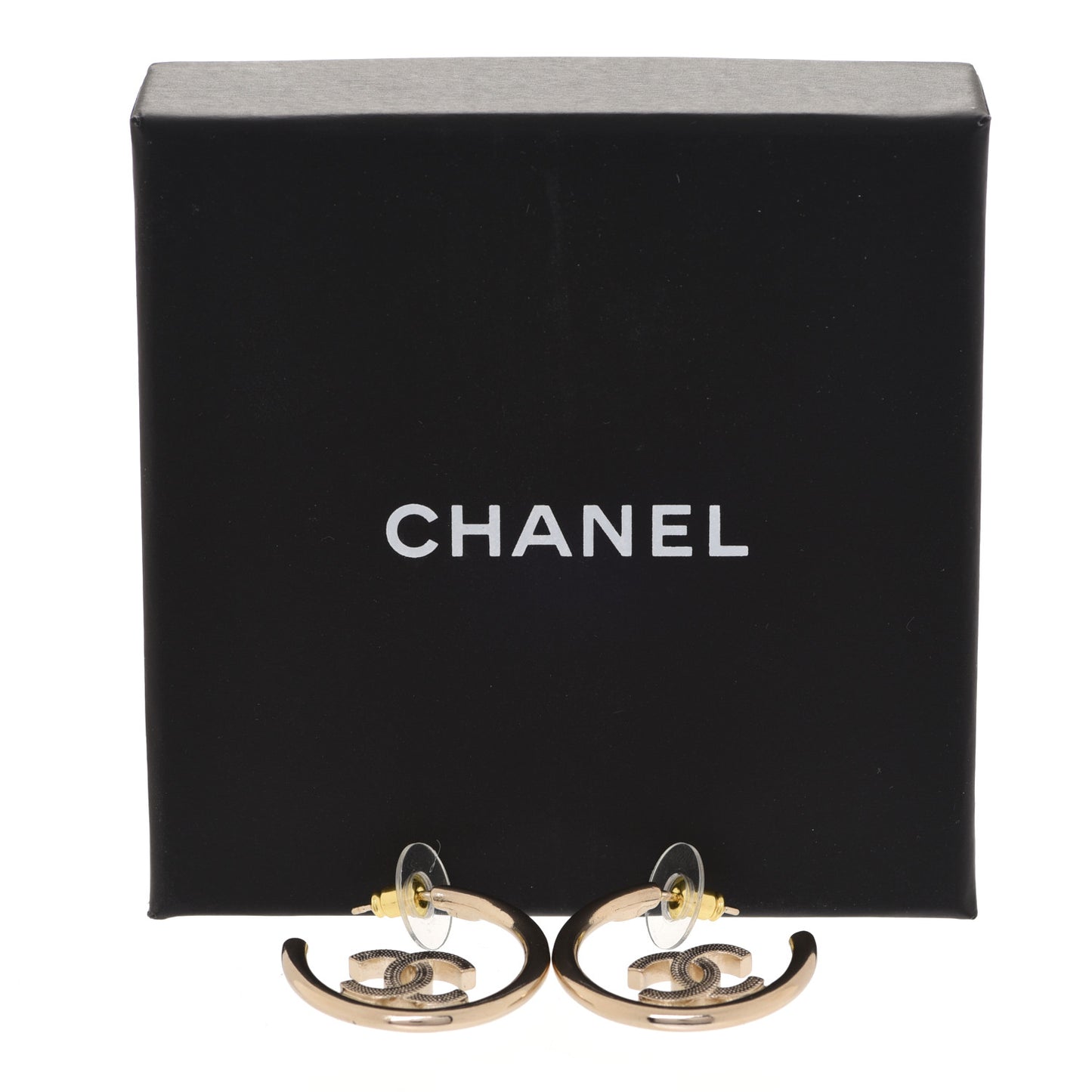 Metal Textured CC Hoop Earrings Gold