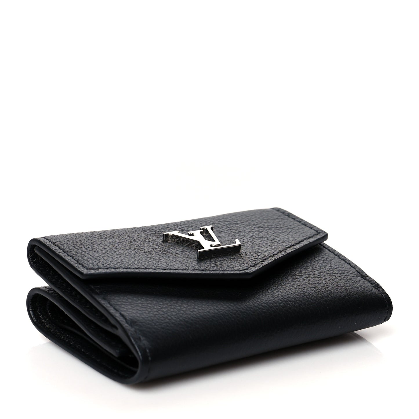 Soft Calfskin My Lockme Compact Wallet Black