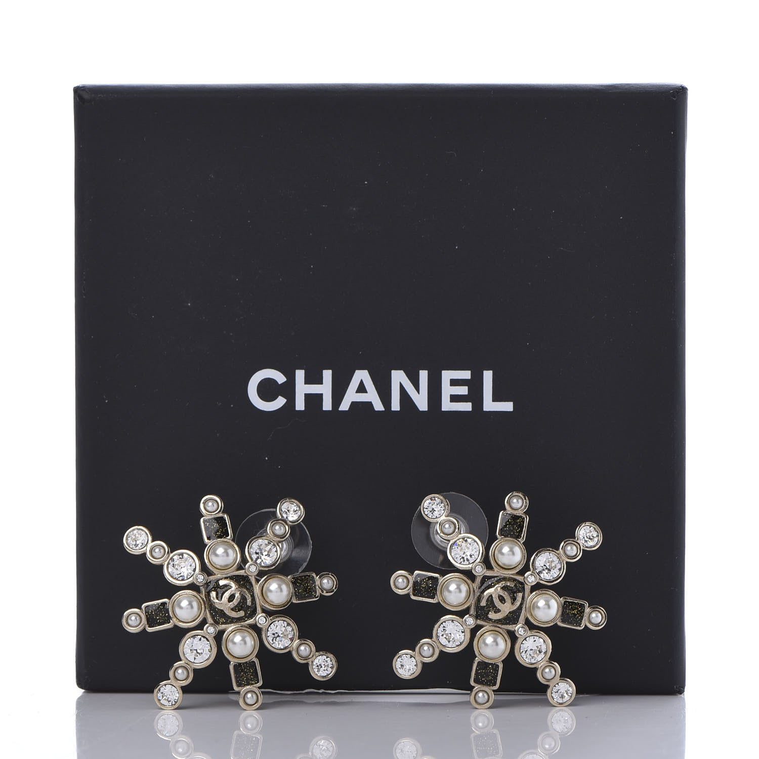 Chanel Crystal Pearl Star Glass Earrings Gold 5 of 5