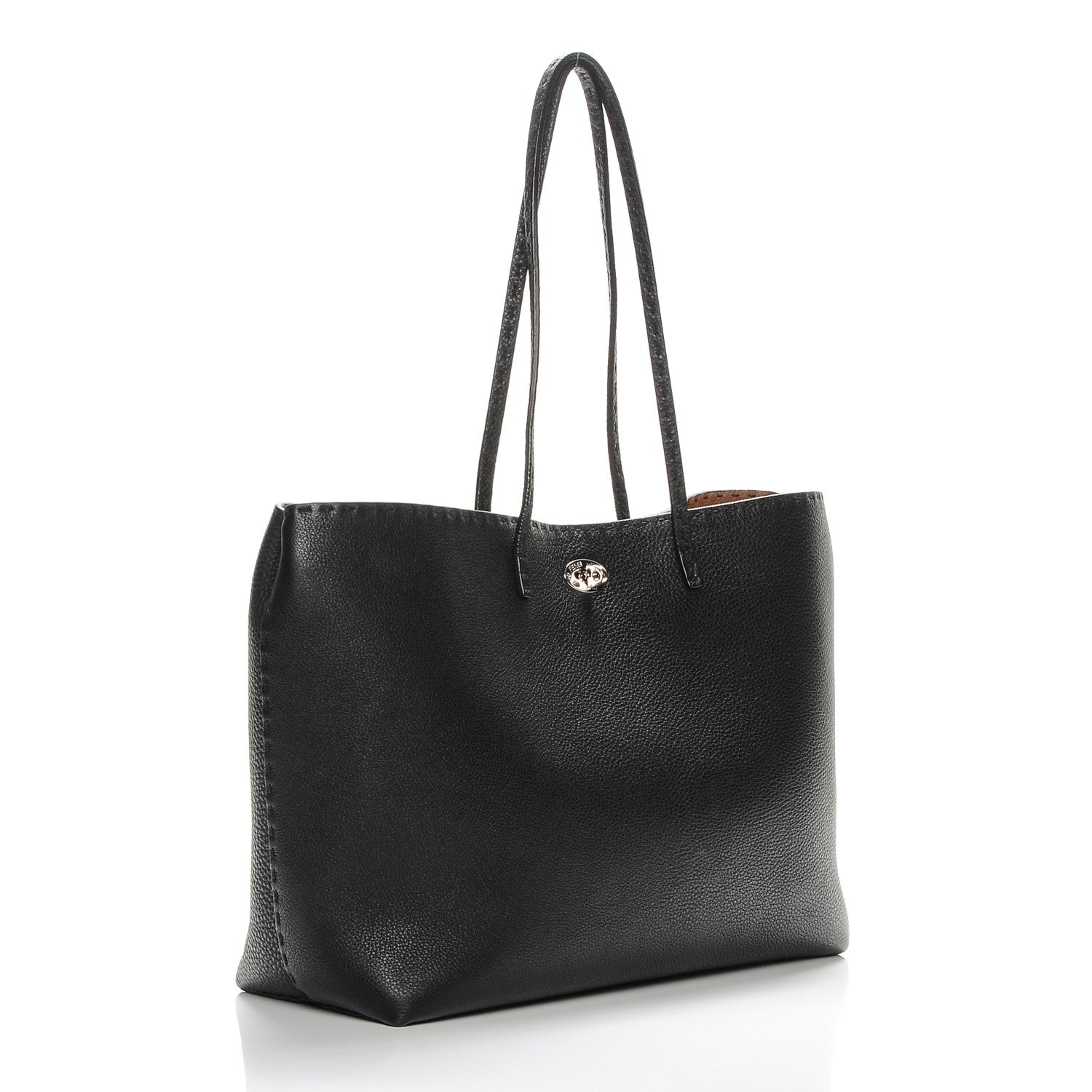 Fendi Cuoio Romano Selleria Bi-Color Large Carla Tote Black Mou 3 of 7