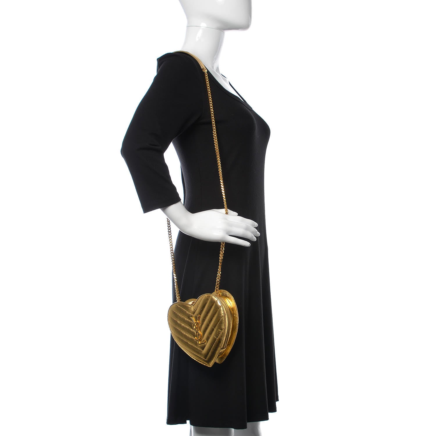 Saint Laurent Metallic Calfskin Matelasse Chevron Monogram Small Love Heart Chain Bag Gold 2 of 10