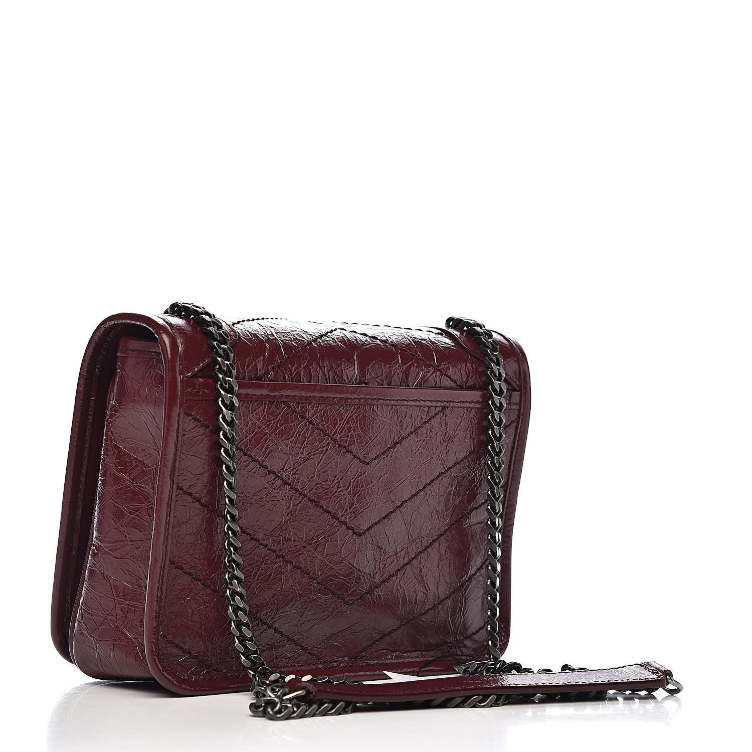 Saint Laurent Crinkled Calfskin Matelasse Monogram Niki Chain Wallet Dark Legion Red 3 of 10