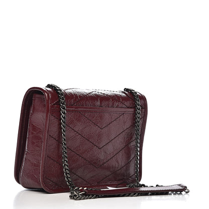 Saint Laurent Crinkled Calfskin Matelasse Monogram Niki Chain Wallet Dark Legion Red 3 of 10