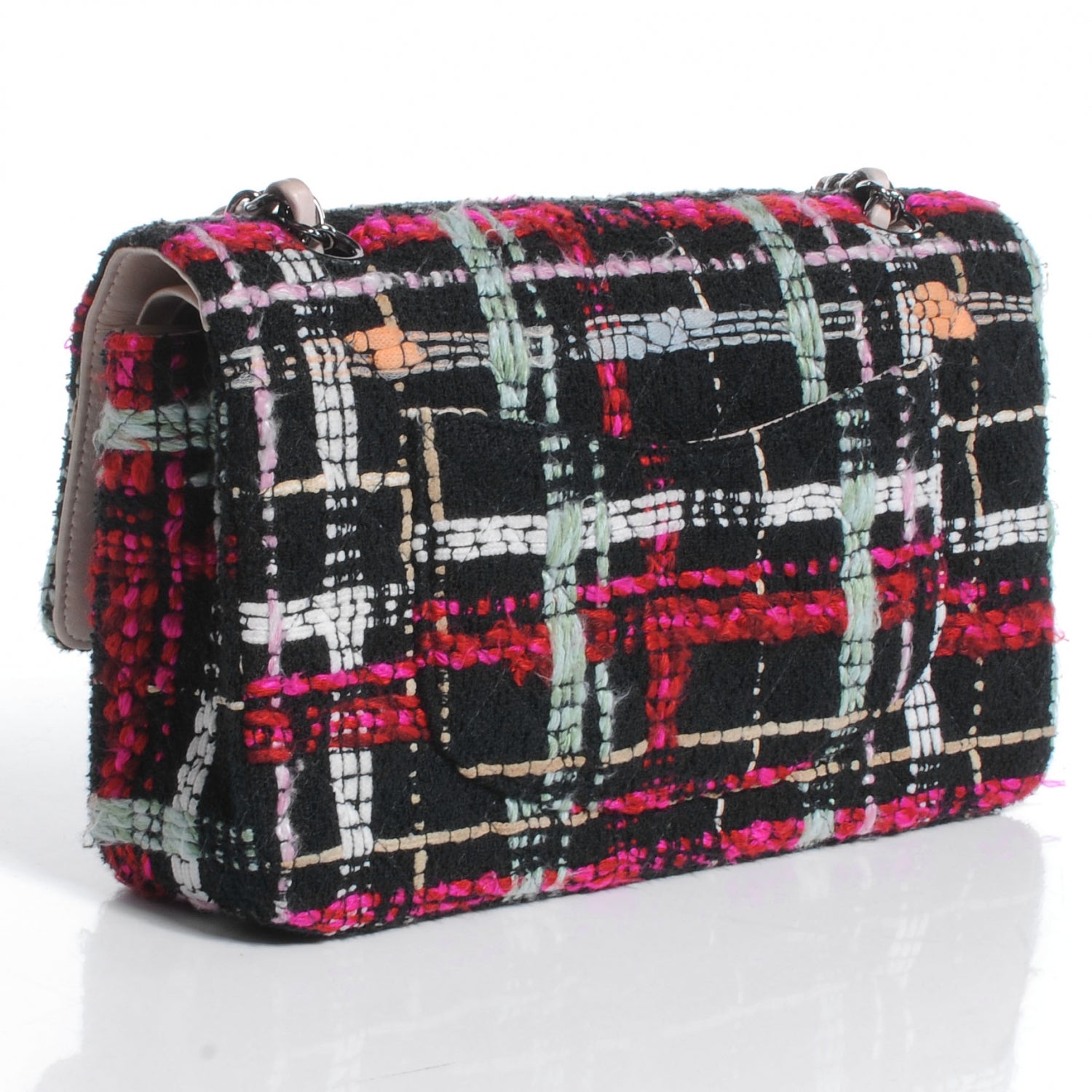 Chanel Tweed Medium Double Flap Black Pink 3 of 7