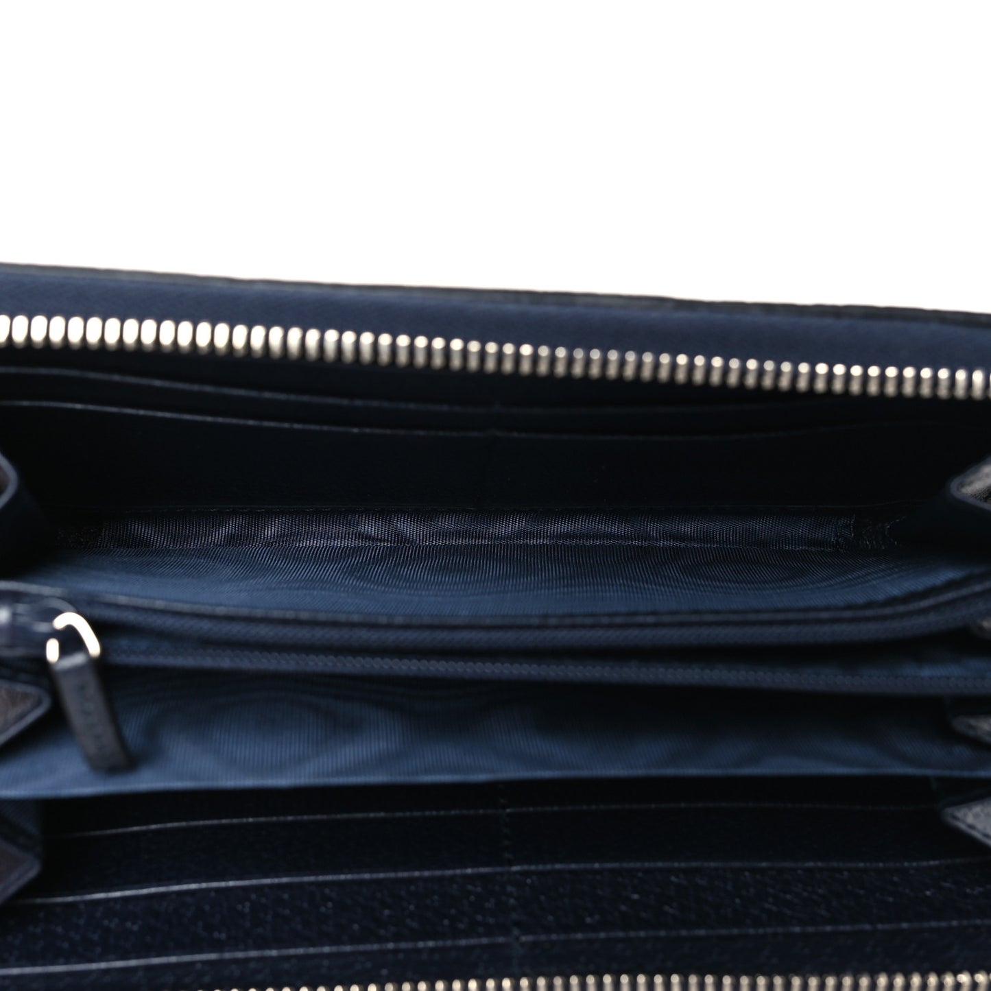 GG Supreme Monogram Textured Dollar Calfskin Web Ophidia Zip Around Wallet Beige Blue