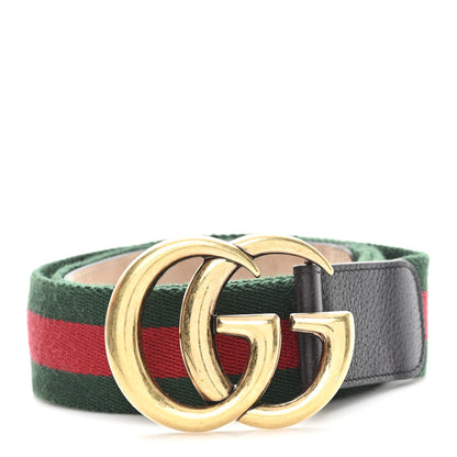 Gucci Nylon Calfskin Double G Web 40mm Belt 105 42 Green Red Cuir 1 of 4