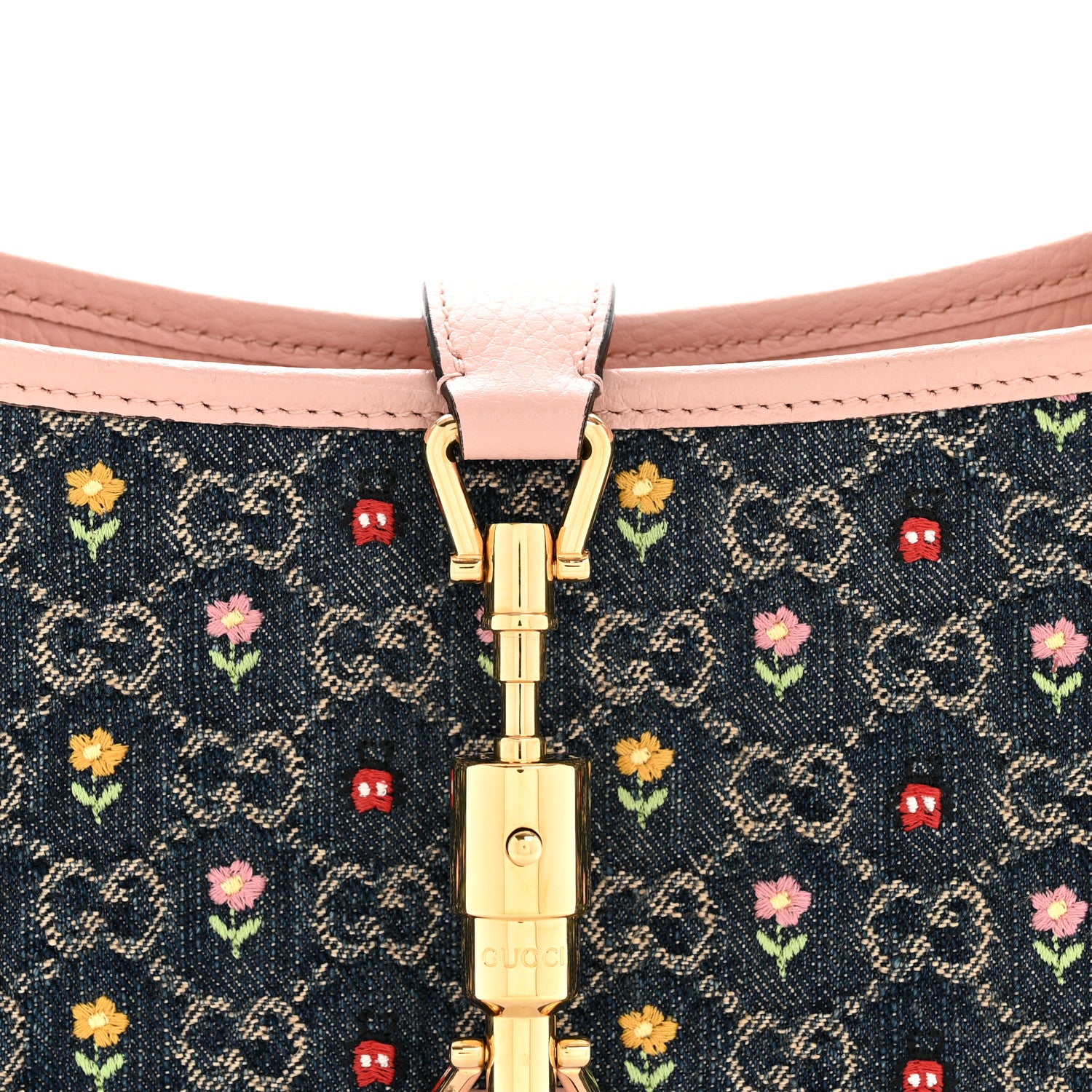 Gucci New Denim GG Monogram Calfskin Love Parade Small Jackie 1961 Hobo Light Pink 9 of 15