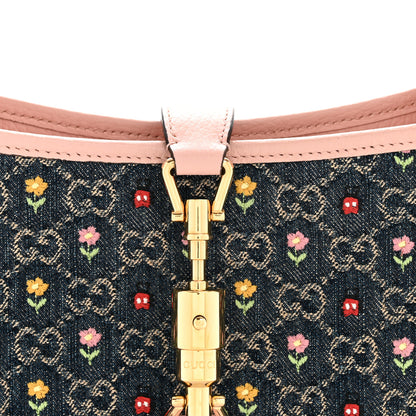Gucci New Denim GG Monogram Calfskin Love Parade Small Jackie 1961 Hobo Light Pink 9 of 15