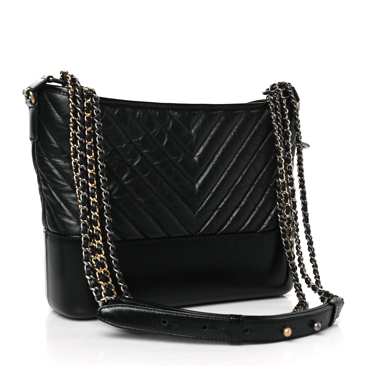 Chanel Aged Calfskin Chevron Quilted Medium Gabrielle Hobo Black 3 of 9
