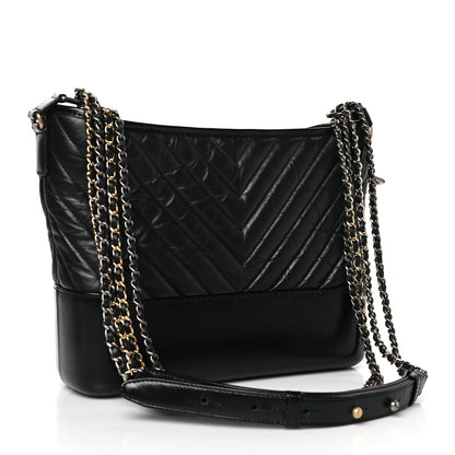 Chanel Aged Calfskin Chevron Quilted Medium Gabrielle Hobo Black 3 of 9