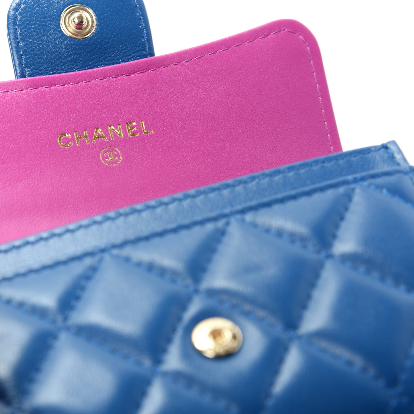 Lambskin Quilted Flap Card Holder Wallet Blue Pink