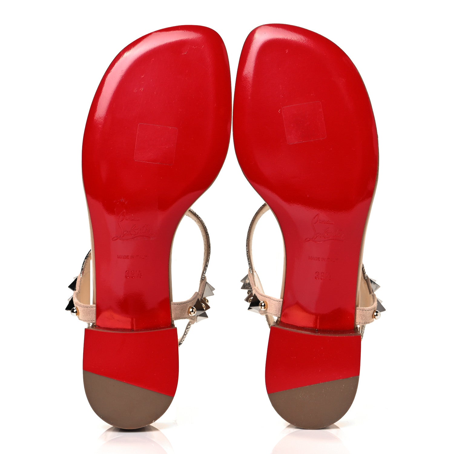 Christian Louboutin Studded Lame Metallic Patent Kaleitop T-Strap Sandals 38.5 Doudou 5 of 8