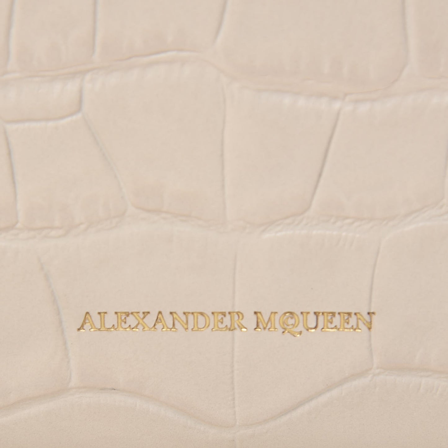 Calfskin Crocodile Embossed Box Shoulder Bag 19 Cream