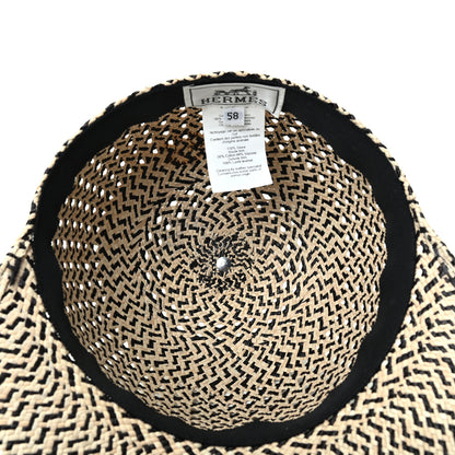 Hermes Panama Straw Chapeau Tanzanie Canna Hat 58 Naturel Black 4 of 5