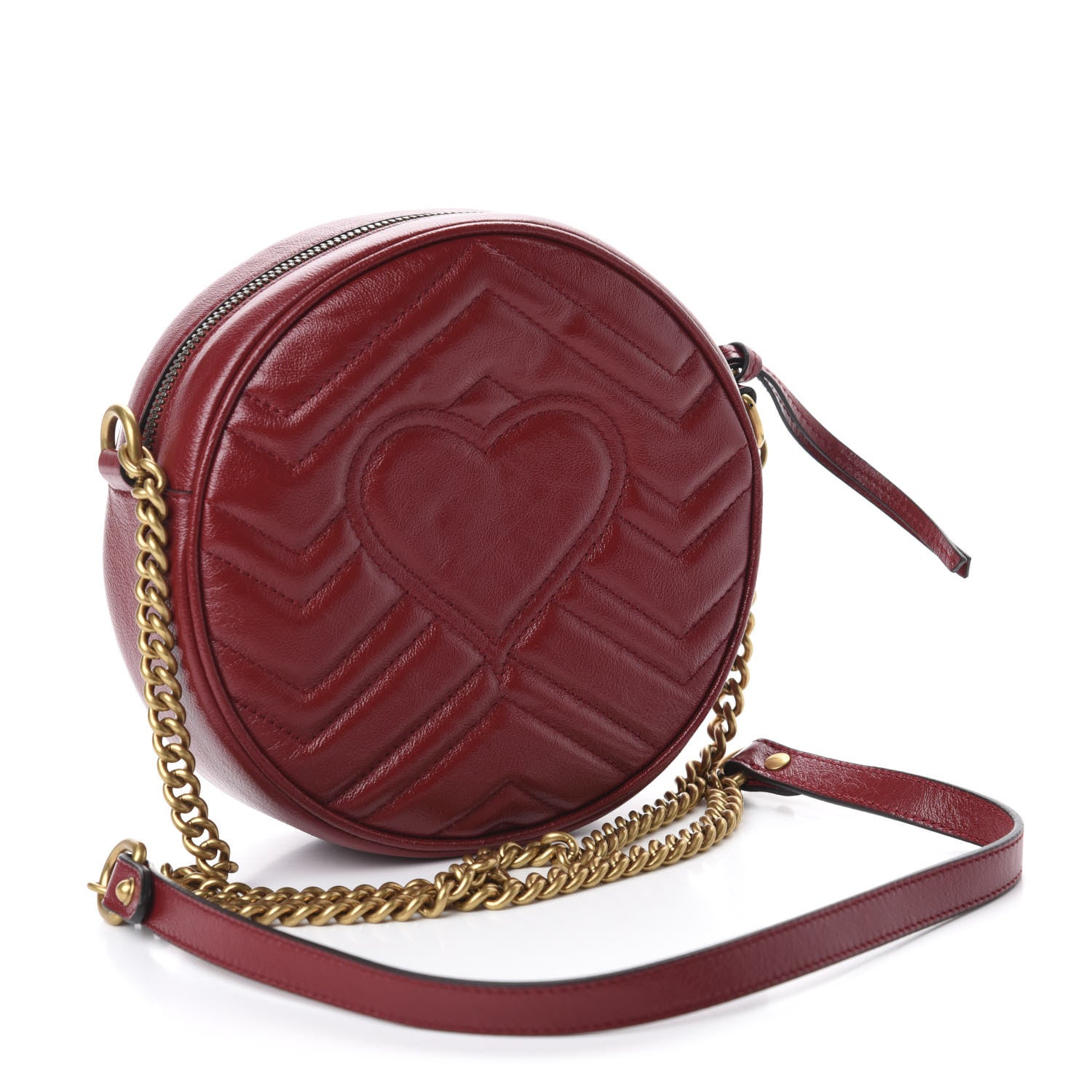 Gucci Glazed Calfskin Matelasse Heart Mini GG Marmont Round Shoulder Bag Romantic Cerise 3 of 10