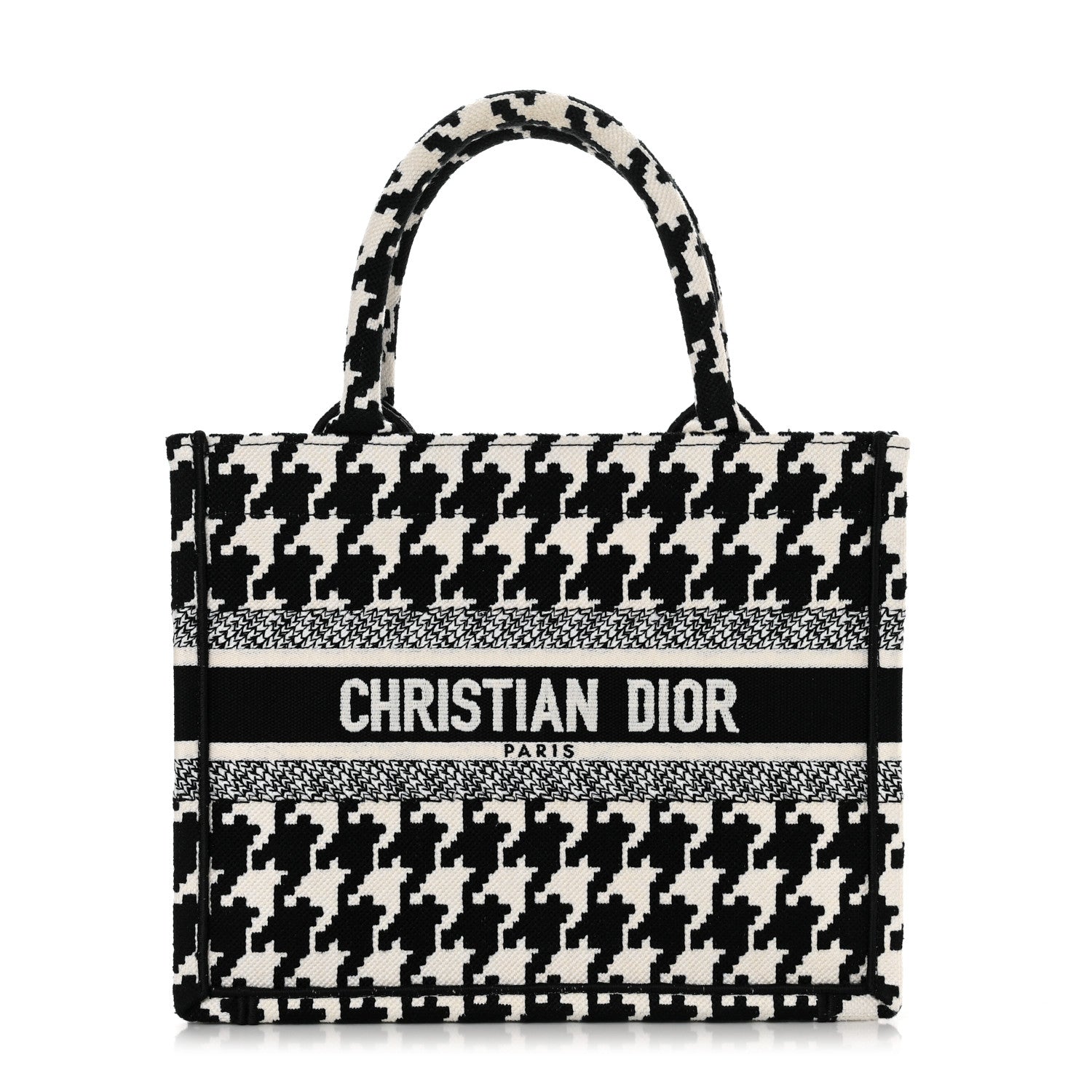 Christian Dior Canvas Houndstooth Embroidered Small Book Tote Black White 1 of 11
