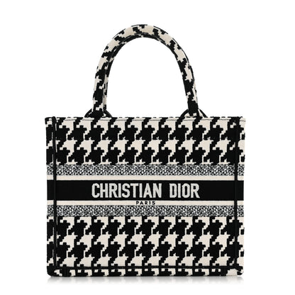 Christian Dior Canvas Houndstooth Embroidered Small Book Tote Black White 1 of 11
