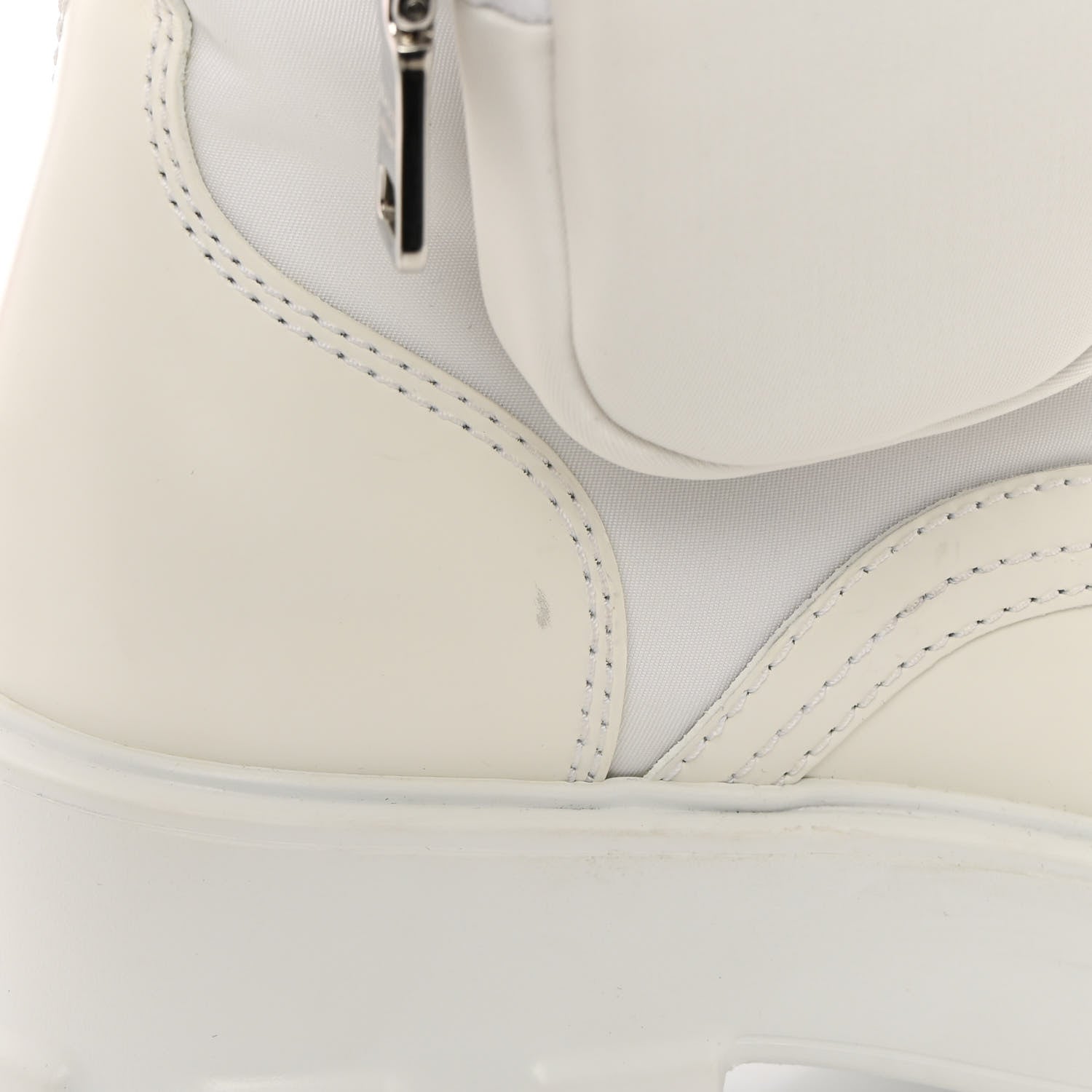 Prada Spazzolato Rois Re-Nylon Metal Triangle Logo Monolith Pouch Pocket 55mm Boots 35 White 15 of 16