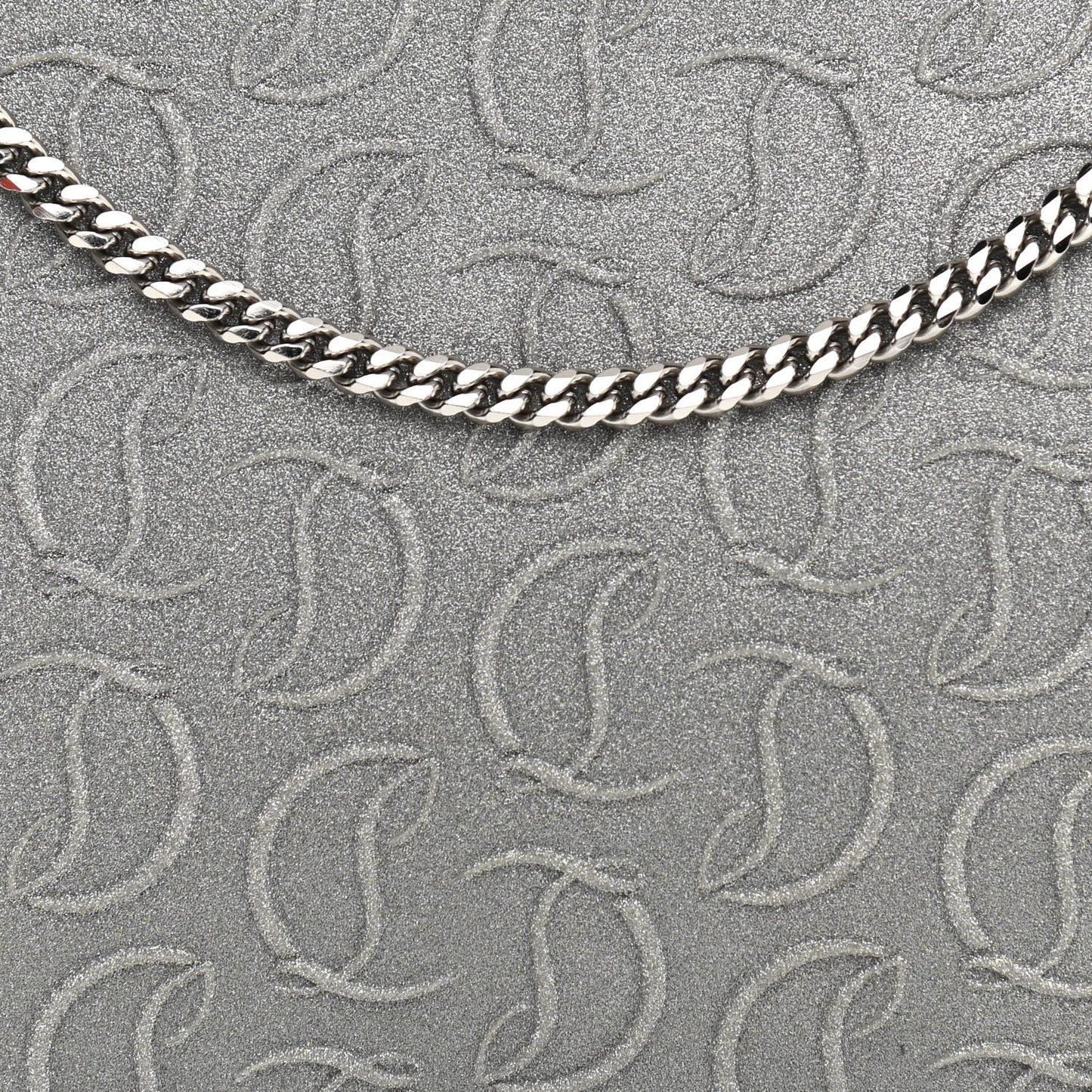 Glitter Calfskin Loubila Chain Clutch Silver