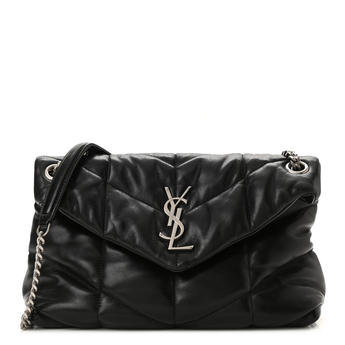 Lambskin Quilted Small Loulou Puffer Monogram Chain Satchel Black