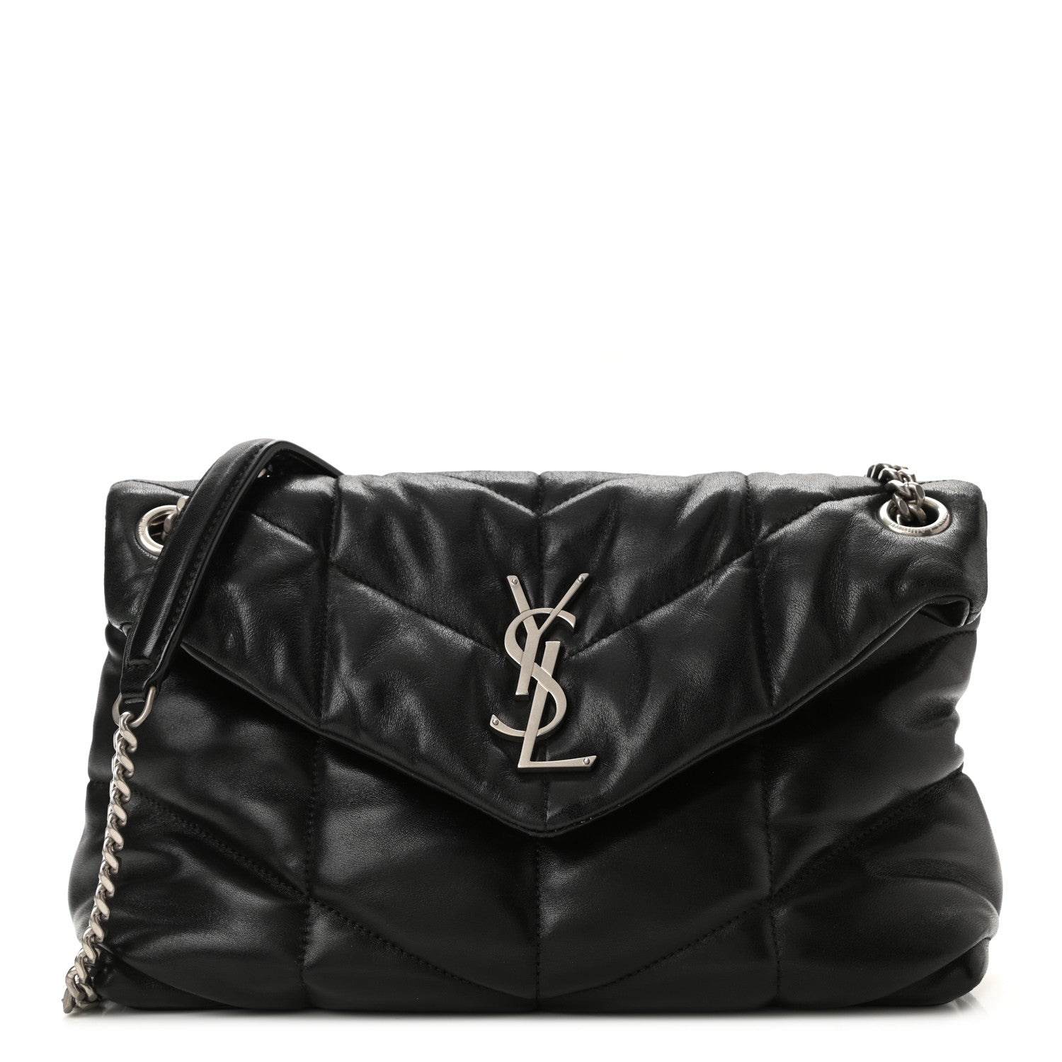Saint Laurent Lambskin Quilted Small Loulou Puffer Monogram Chain Satchel Black 1 of 9