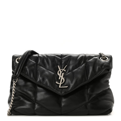 Saint Laurent Lambskin Quilted Small Loulou Puffer Monogram Chain Satchel Black 1 of 9