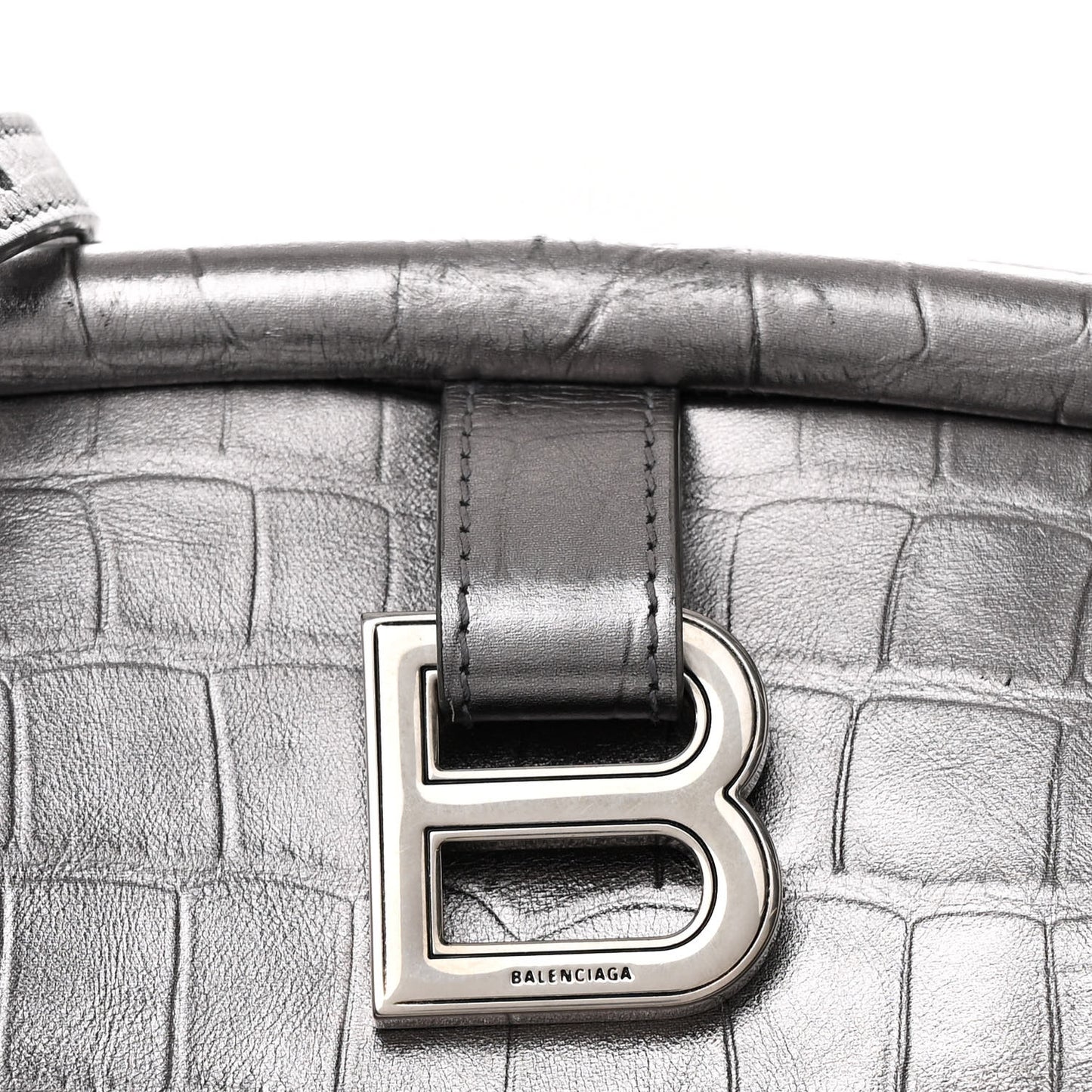 Extra Supple Calfskin Crocodile Embossed Large Editor Bag Silver