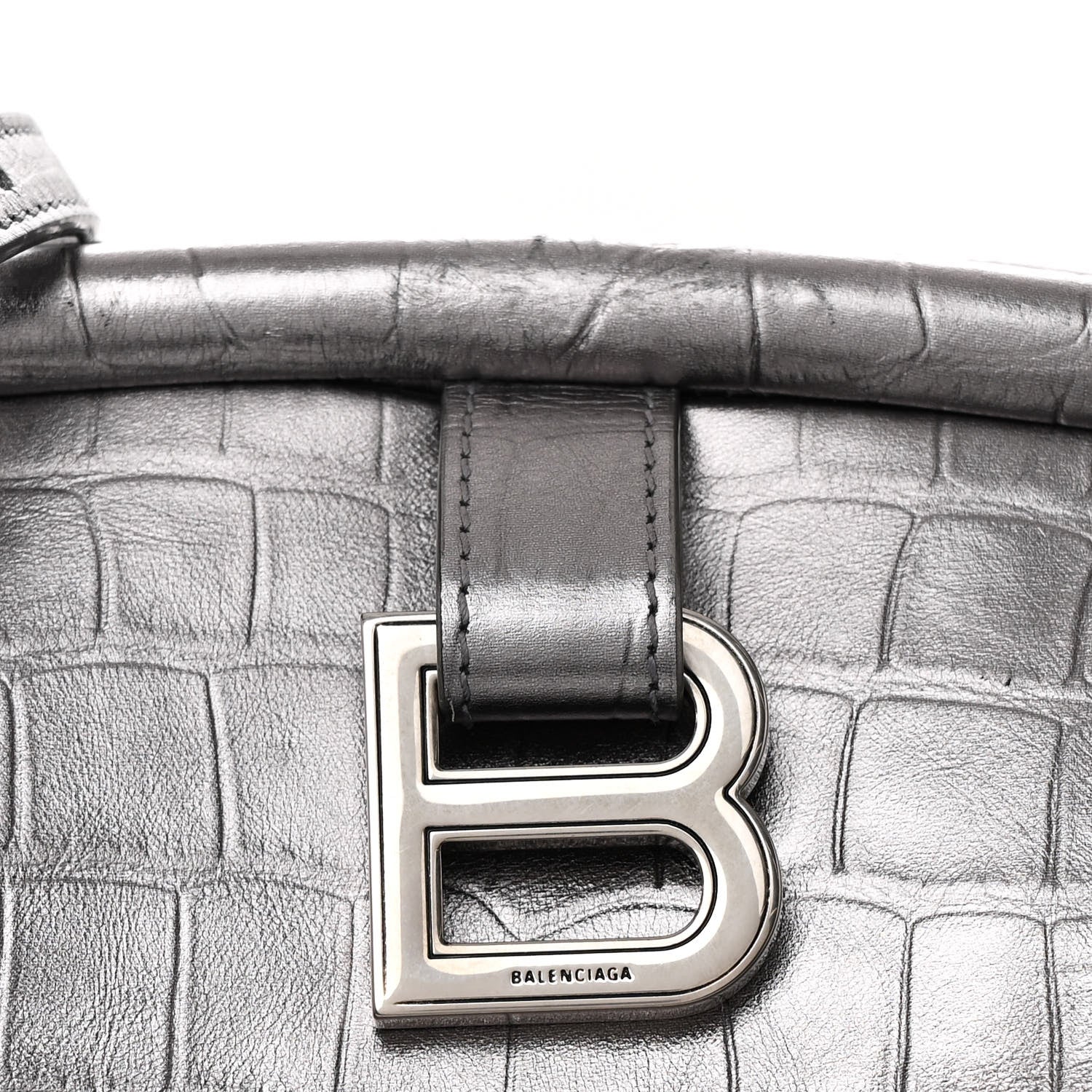 Balenciaga Extra Supple Calfskin Crocodile Embossed Large Editor Bag Silver 9 of 13