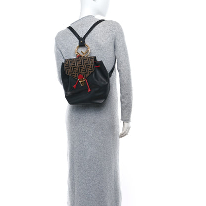 Fendi Vitello Cruise Bi-Color FF 1974 Embossed F is Fendi Drawstring Backpack Black Fragola Maya 3 of 8