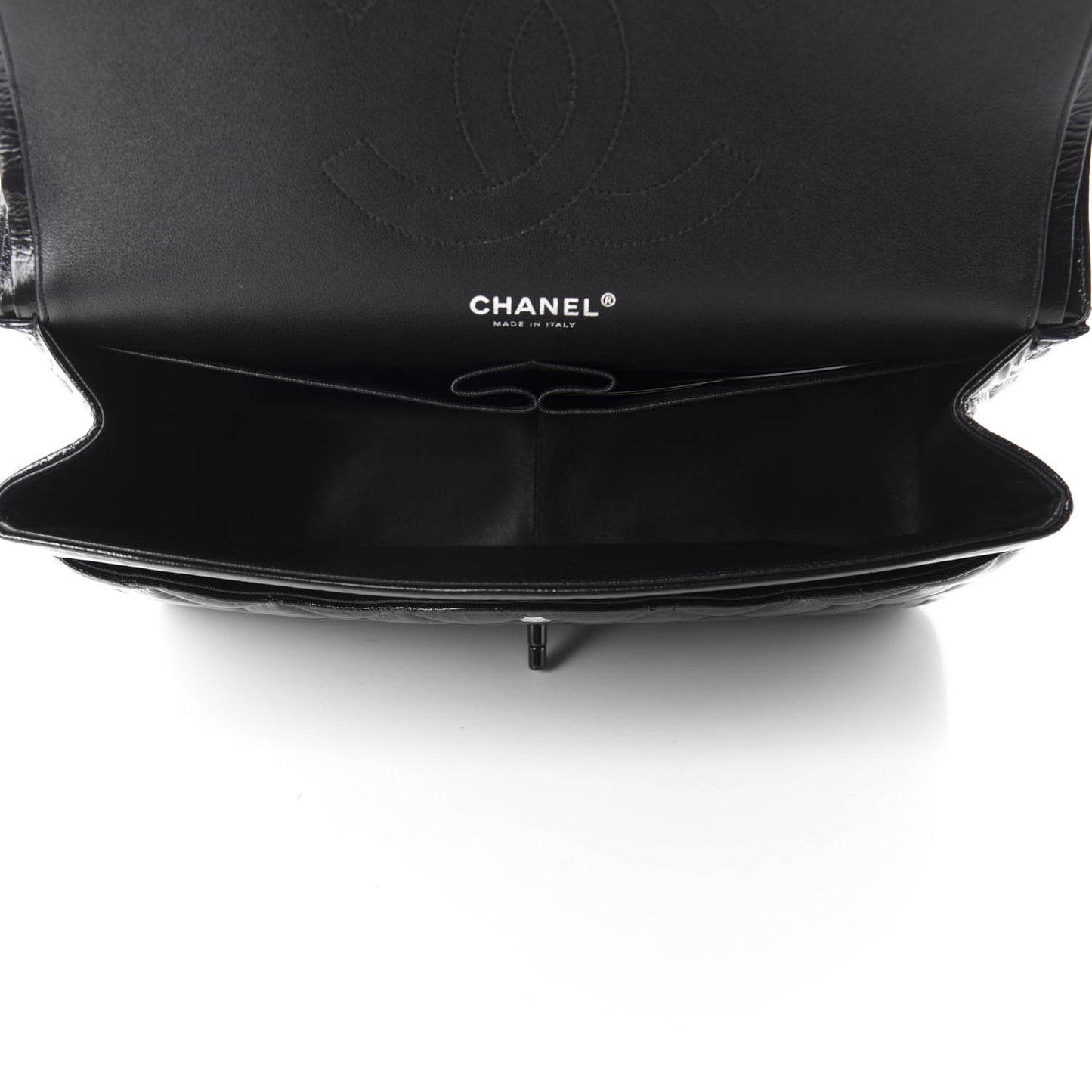 Shiny Distressed Calfskin Quilted Jumbo Double Flap So Black