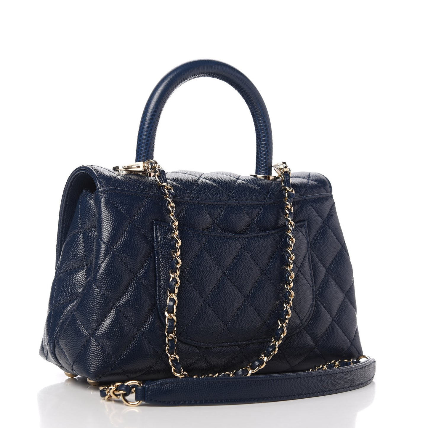 Caviar Quilted Lizard Embossed Mini Coco Handle Flap Navy