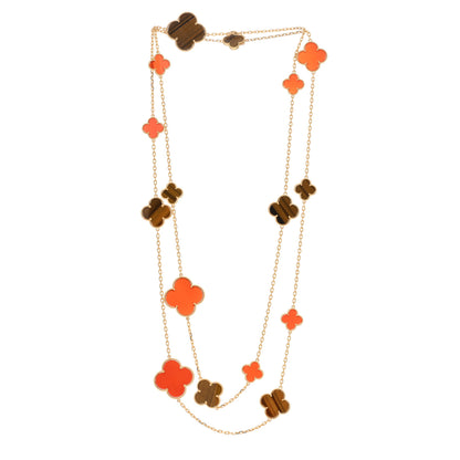 Van Cleef & Arpels 18K Yellow Gold Tiger Eye Carnelian 16 Motifs Magic Alhambra Necklace 2 of 3