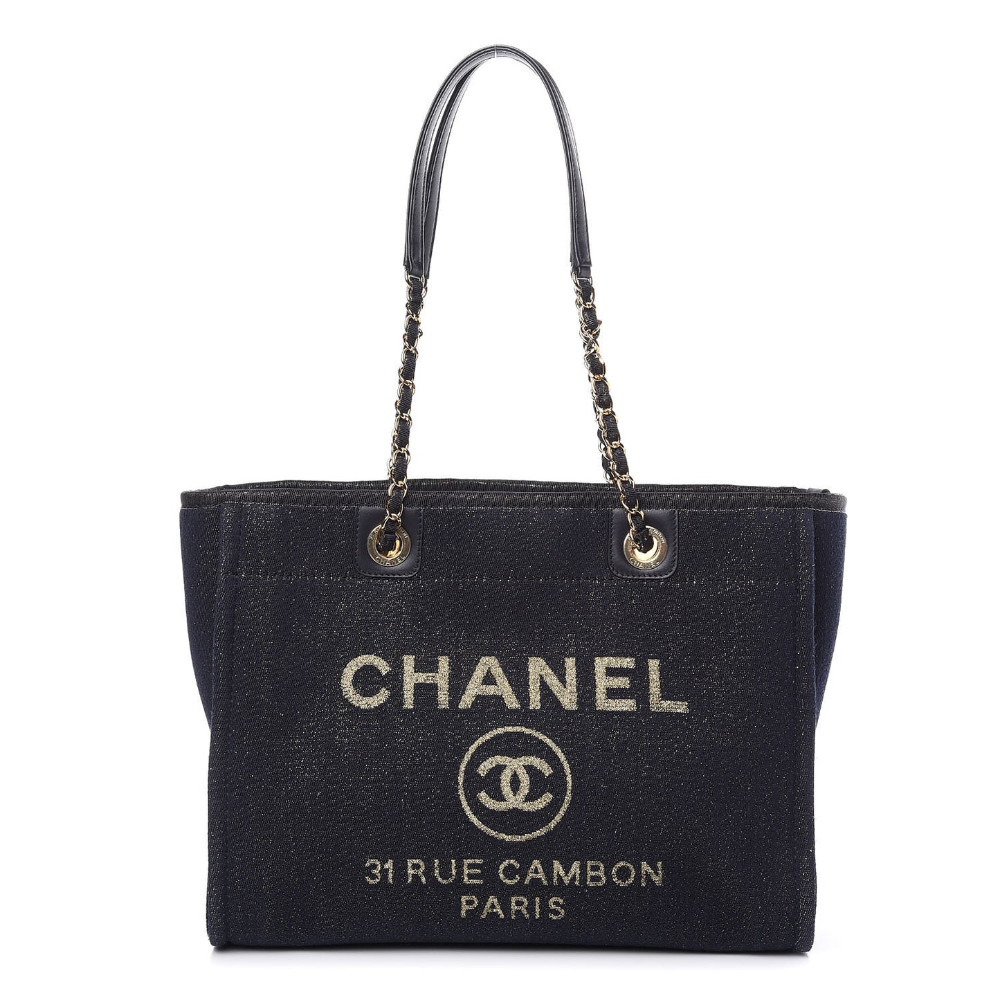 Lurex Canvas Small Deauville Tote Navy Blue Gold