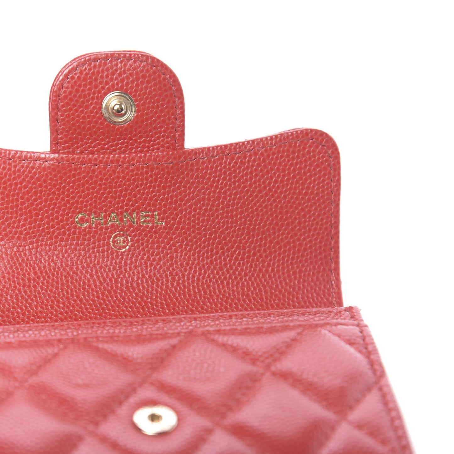 Caviar Quilted Flap Card Holder Wallet Red