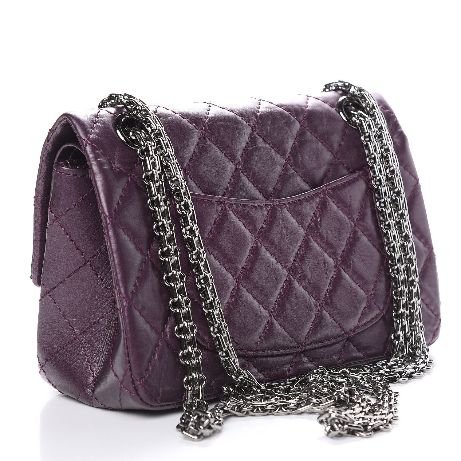 Chanel Metallic Aged Calfskin Quilted 2.55 Reissue 224 Flap Plum 3 of 12