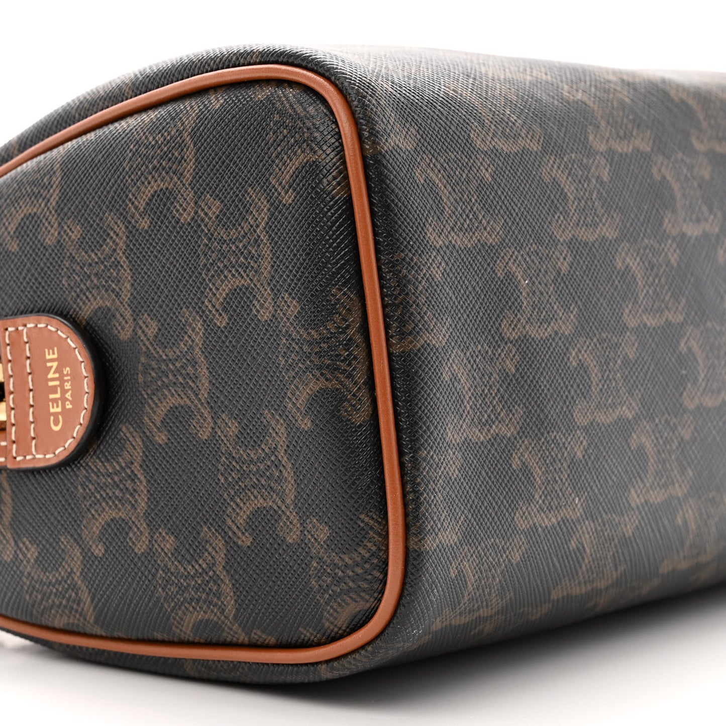 Triomphe Canvas Calfskin Small Boston Bag Tan