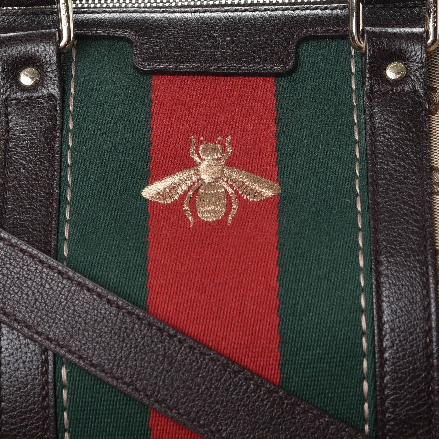 Gucci Monogram Vintage Web Medium Webby Bee Boston Dark Brown 9 of 9