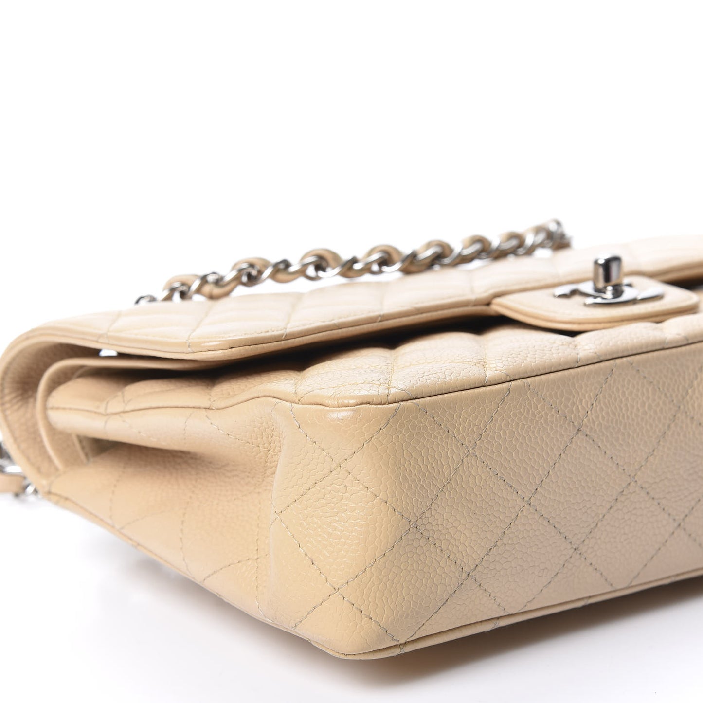 Caviar Quilted Medium Double Flap Beige Clair